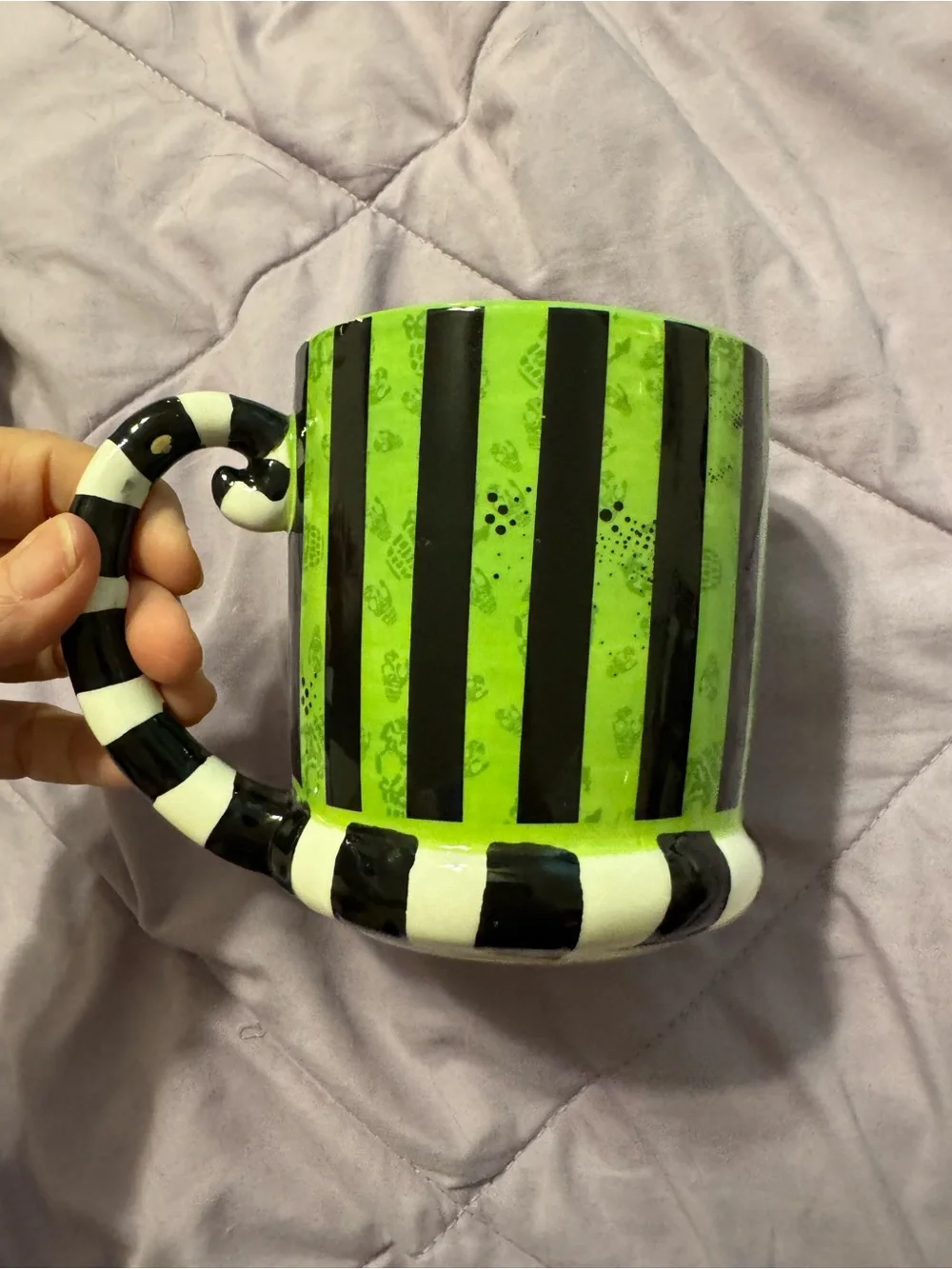 Beetlejuice Striped Ceramic Mug - Black & Lime Green
